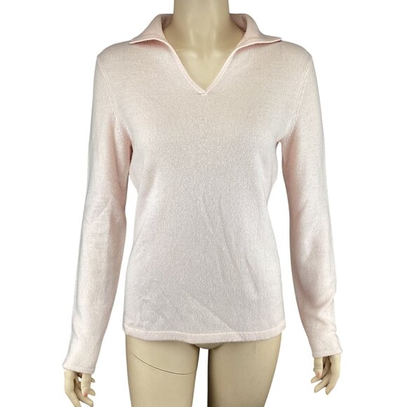 Peck‎ & Peck Womens Cashmere Sweater Size Small Light Pink Long Sleeve Collared - Picture 1 of 7